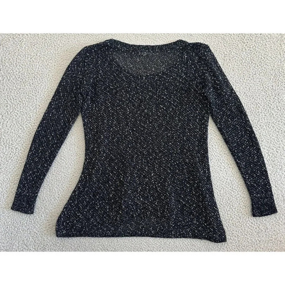Eileen Fisher Open Knit Sweater Speckled Salt & Pepper Scoop Neck - Picture 2 of 16